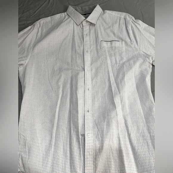 Impatient Wolves LS Button Down Shirt, White Base w/ Blue & Red Dots - Picture 1 of 5